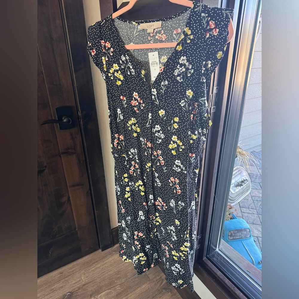 LOFT Black Floral Dress